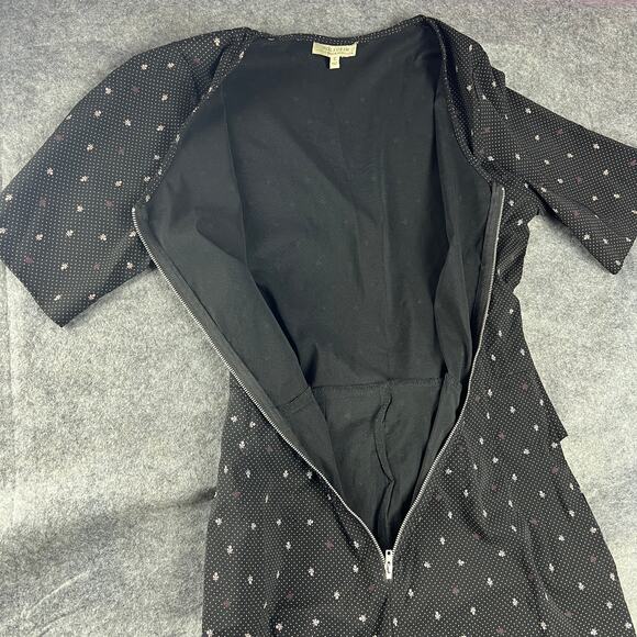 Polagram Women Black Patterned Zip Up Tie Back Jumpsuit Romper Size Small - Picture 4 of 6